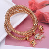 Adjustable Rose Gold Alloy Lovely Cat Bracelets for Women 3pcs/set Gold Silvery Popcorn Chain Crystal Animal Jewelry