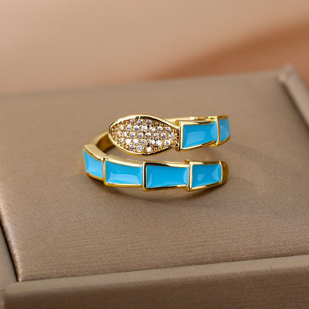 Aesthetic Enamel Rings For Women Adjustable Drip Oil Colorful Snake Ring 2023 Trend Animal Jewerly Wedding Gift Bijoux Femme