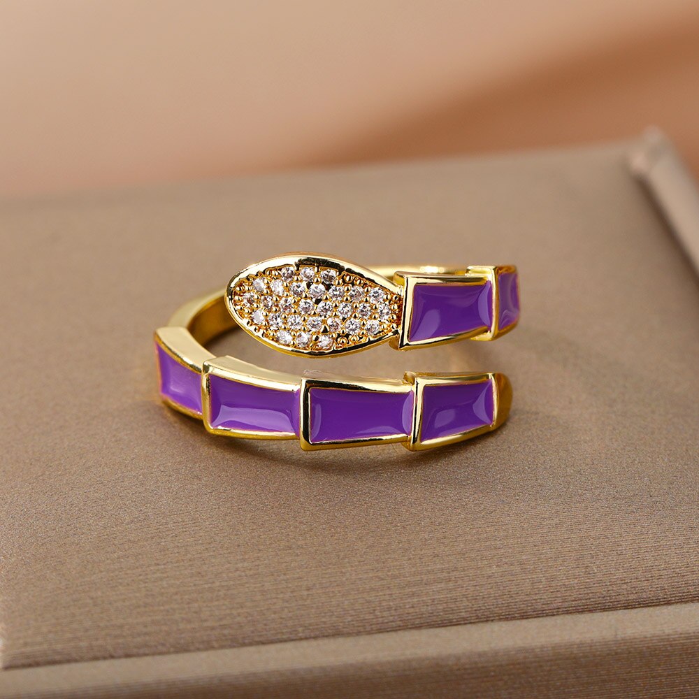 Aesthetic Enamel Rings For Women Adjustable Drip Oil Colorful Snake Ring 2023 Trend Animal Jewerly Wedding Gift Bijoux Femme