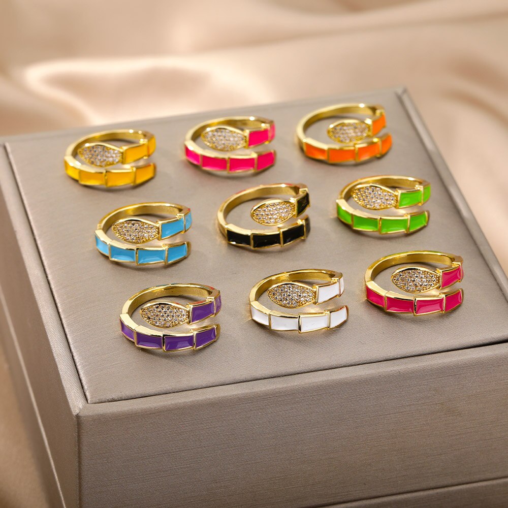 Aesthetic Enamel Rings For Women Adjustable Drip Oil Colorful Snake Ring 2023 Trend Animal Jewerly Wedding Gift Bijoux Femme