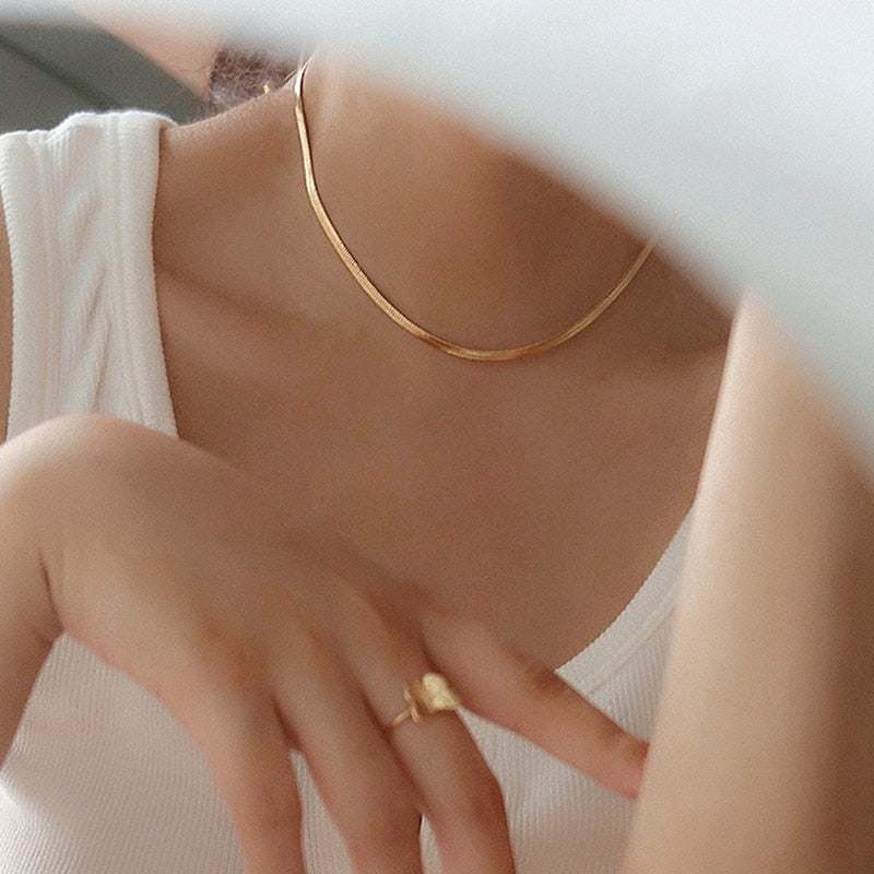 Aesthetic Gold Stainless Steel Necklace Snake Chain Choker Necklace Women Necklaces for women  Jewelry gold necklace