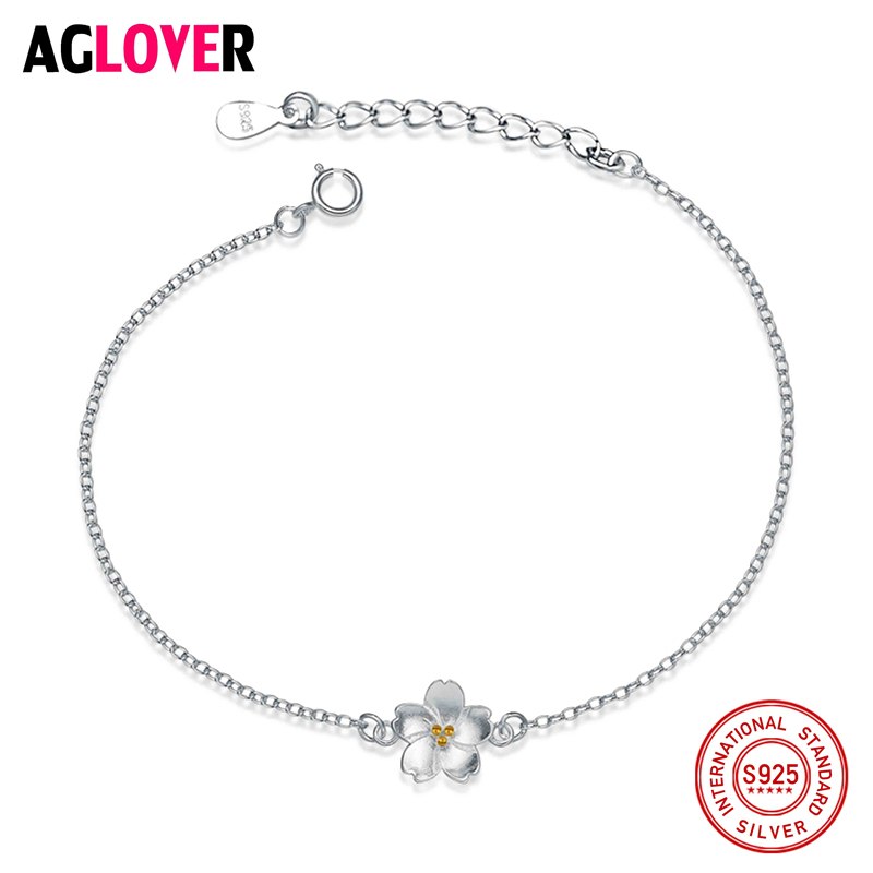Aesthetic Romantic 925 Sterling Silver Jewelry Women Fashion Small Fresh Cherry Flower High-quality Female Bracelet