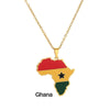Africa Map Flag Pendant Necklace Gold Color Stainless Steel Ghana Nigeria Congo Somalia Angola Liberia African Jewelry Gift