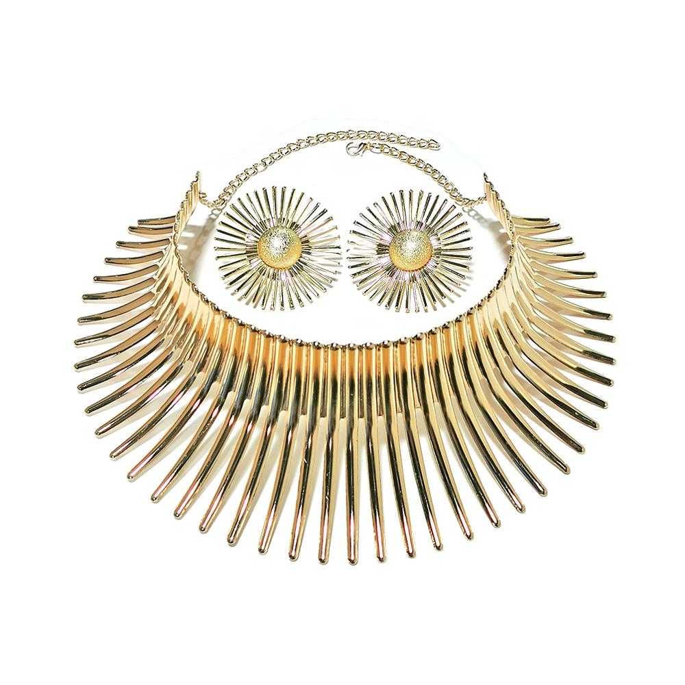 Africa Necklaces Jewelry Set Gold Color Metal Big Exaggerated Torque Choker Necklace Earrings Set Jewelry African Steampunk 2022