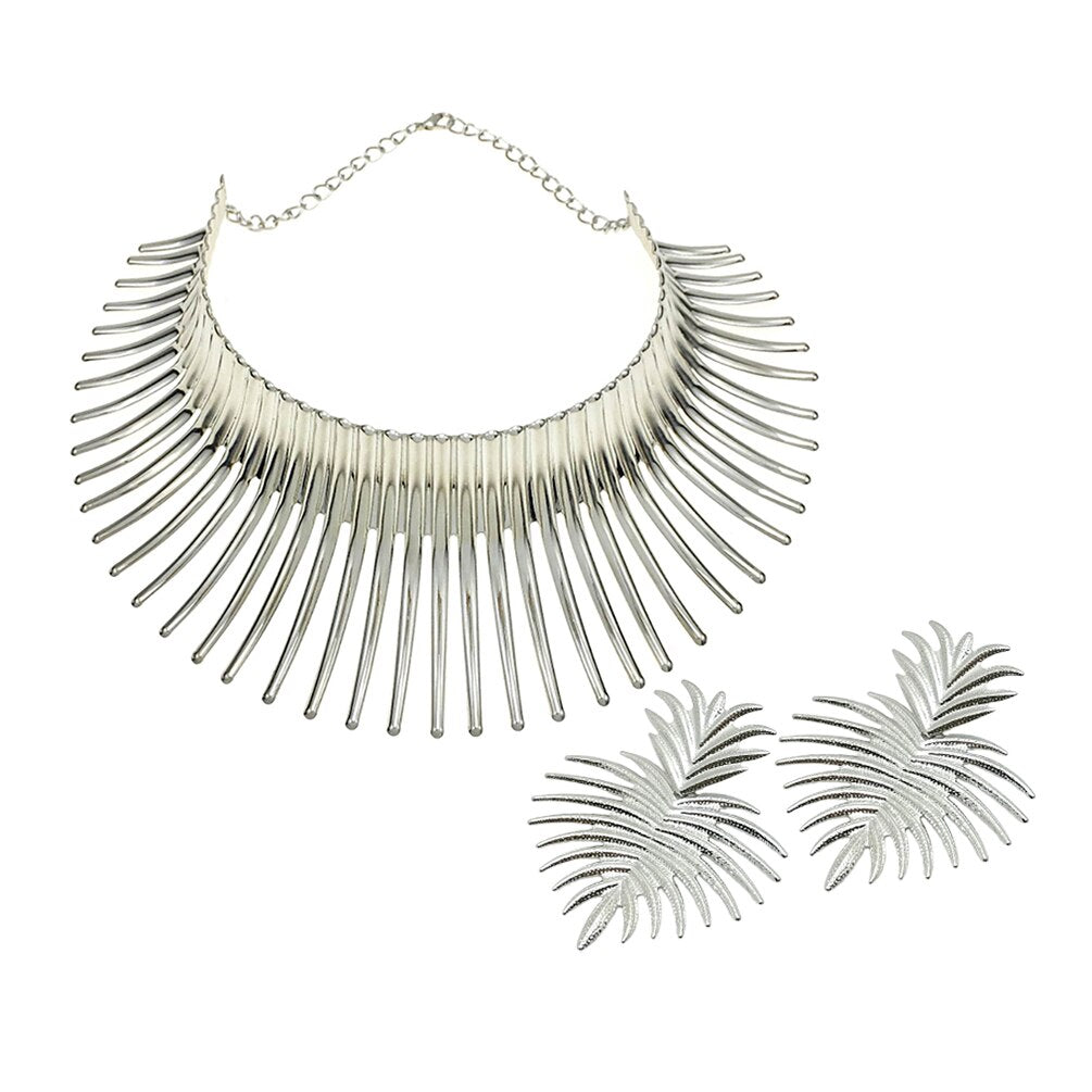 Africa Necklaces Jewelry Set Gold Color Metal Big Exaggerated Torque Choker Necklace Earrings Set Jewelry African Steampunk 2022