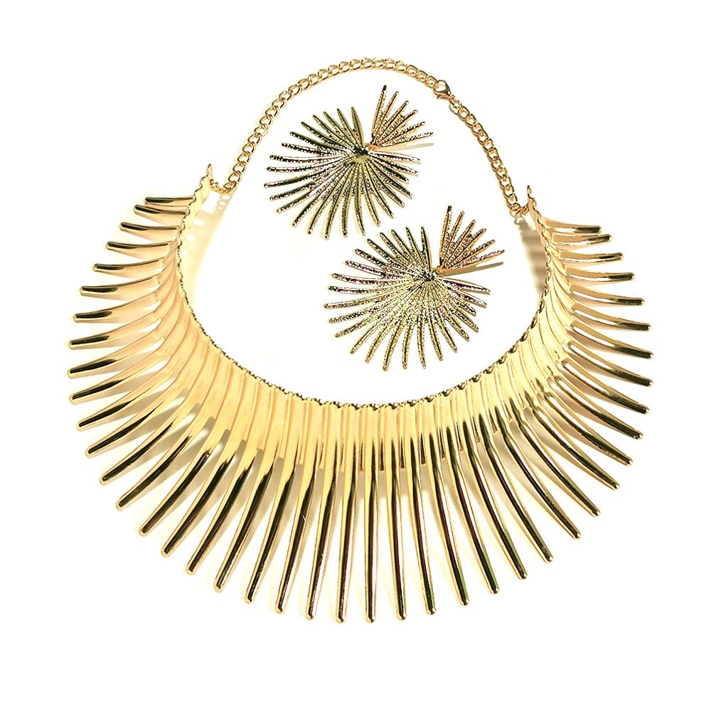 Africa Necklaces Jewelry Set Gold Color Metal Big Exaggerated Torque Choker Necklace Earrings Set Jewelry African Steampunk 2022