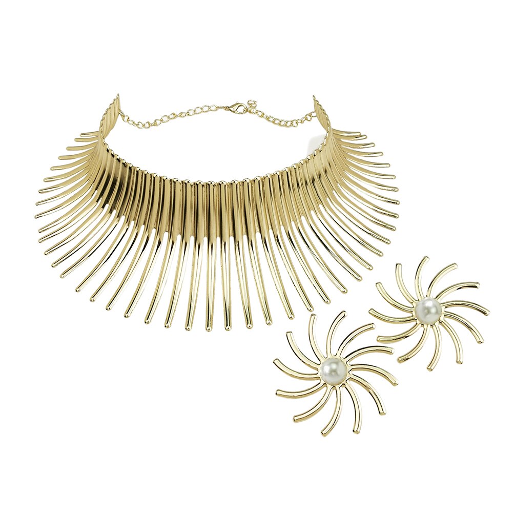 Africa Necklaces Jewelry Set Gold Color Metal Big Exaggerated Torque Choker Necklace Earrings Set Jewelry African Steampunk 2022