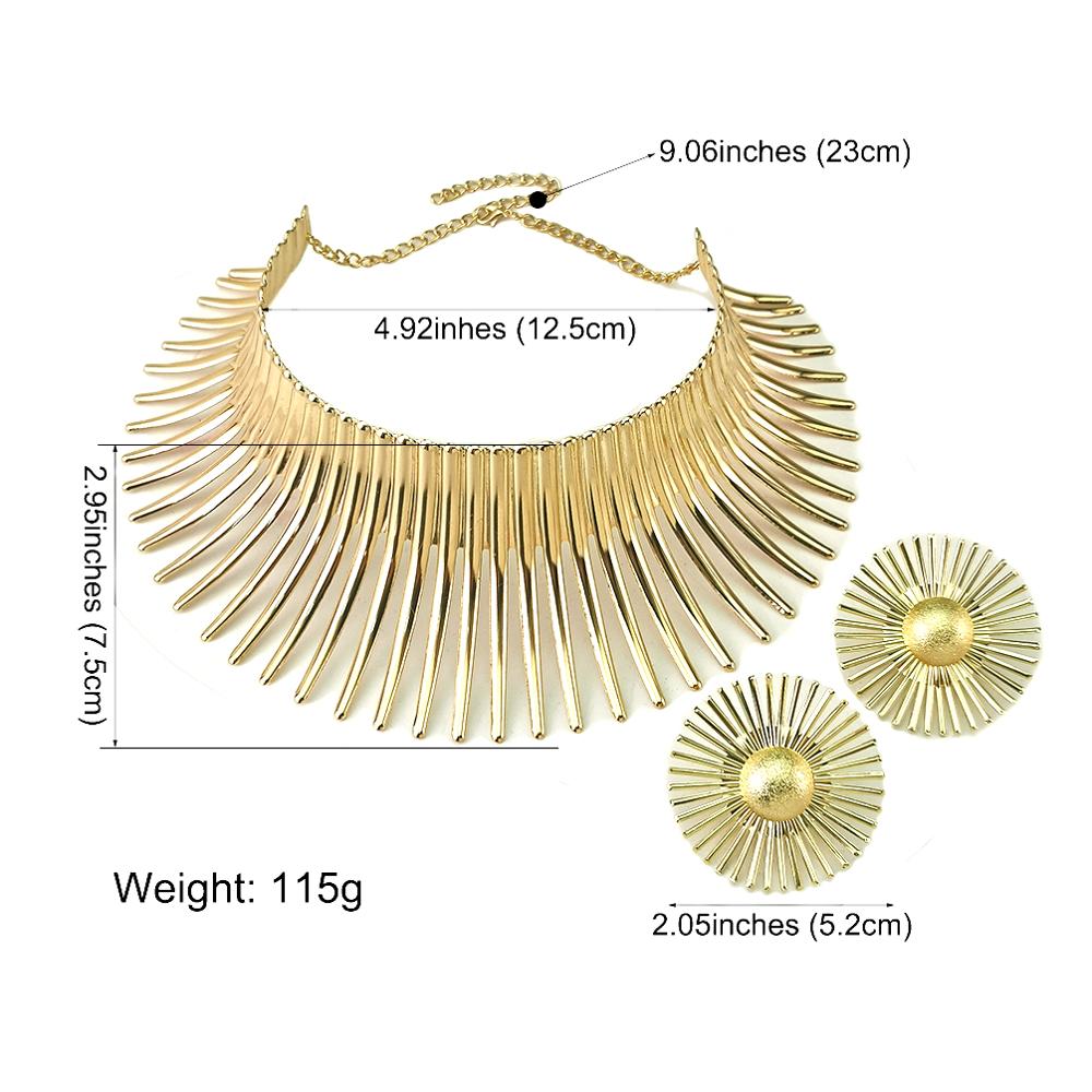 Africa Necklaces Jewelry Set Gold Color Metal Big Exaggerated Torque Choker Necklace Earrings Set Jewelry African Steampunk 2022