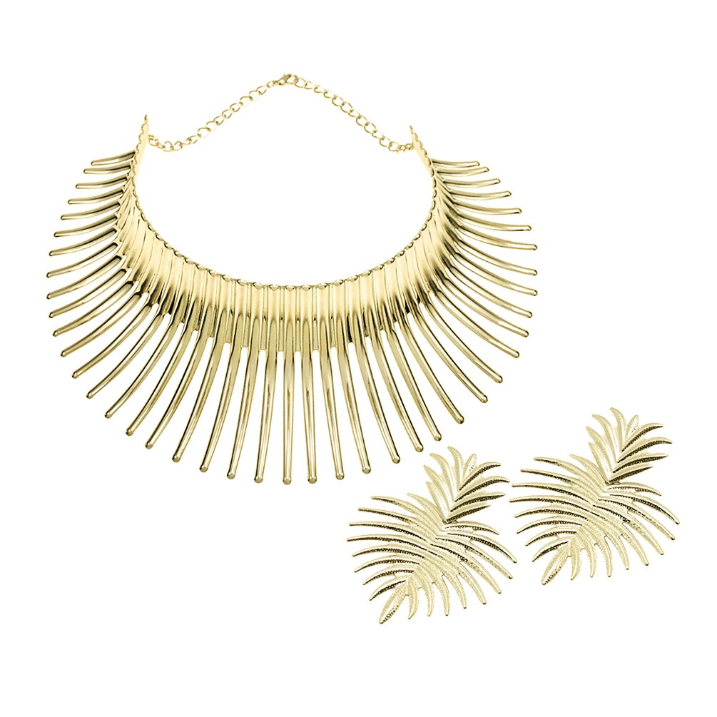 Africa Necklaces Jewelry Set Gold Color Metal Big Exaggerated Torque Choker Necklace Earrings Set Jewelry African Steampunk 2022