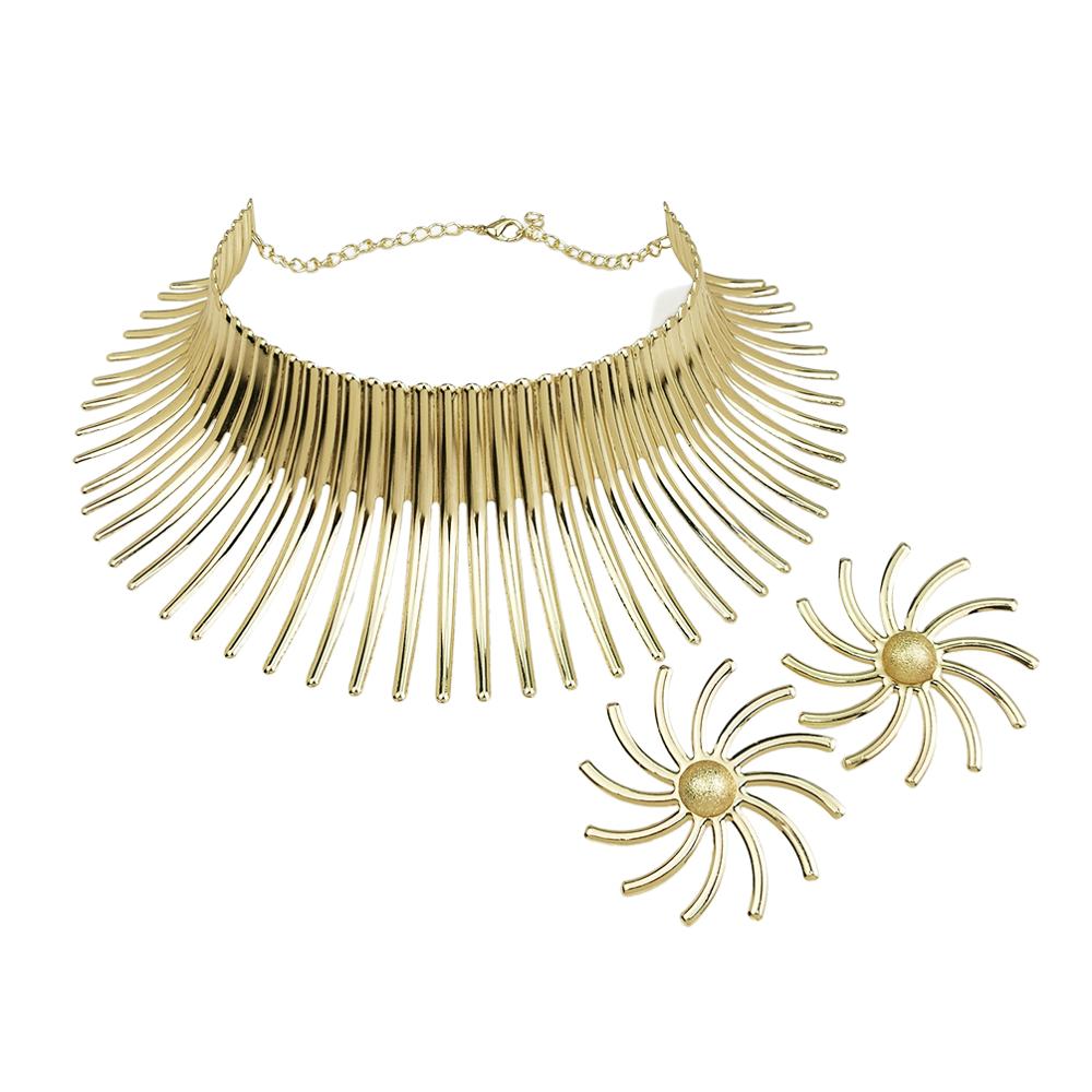 Africa Necklaces Jewelry Set Gold Color Metal Big Exaggerated Torque Choker Necklace Earrings Set Jewelry African Steampunk 2022