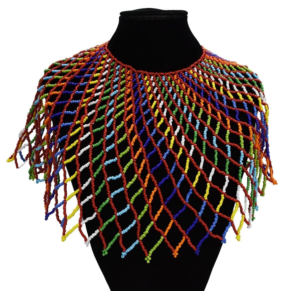 African Ethnic Handmade Resin Bead Bib Egyptian Boho Necklace Collar Women Dress Statement Choker Accessories Halloween Jewelry