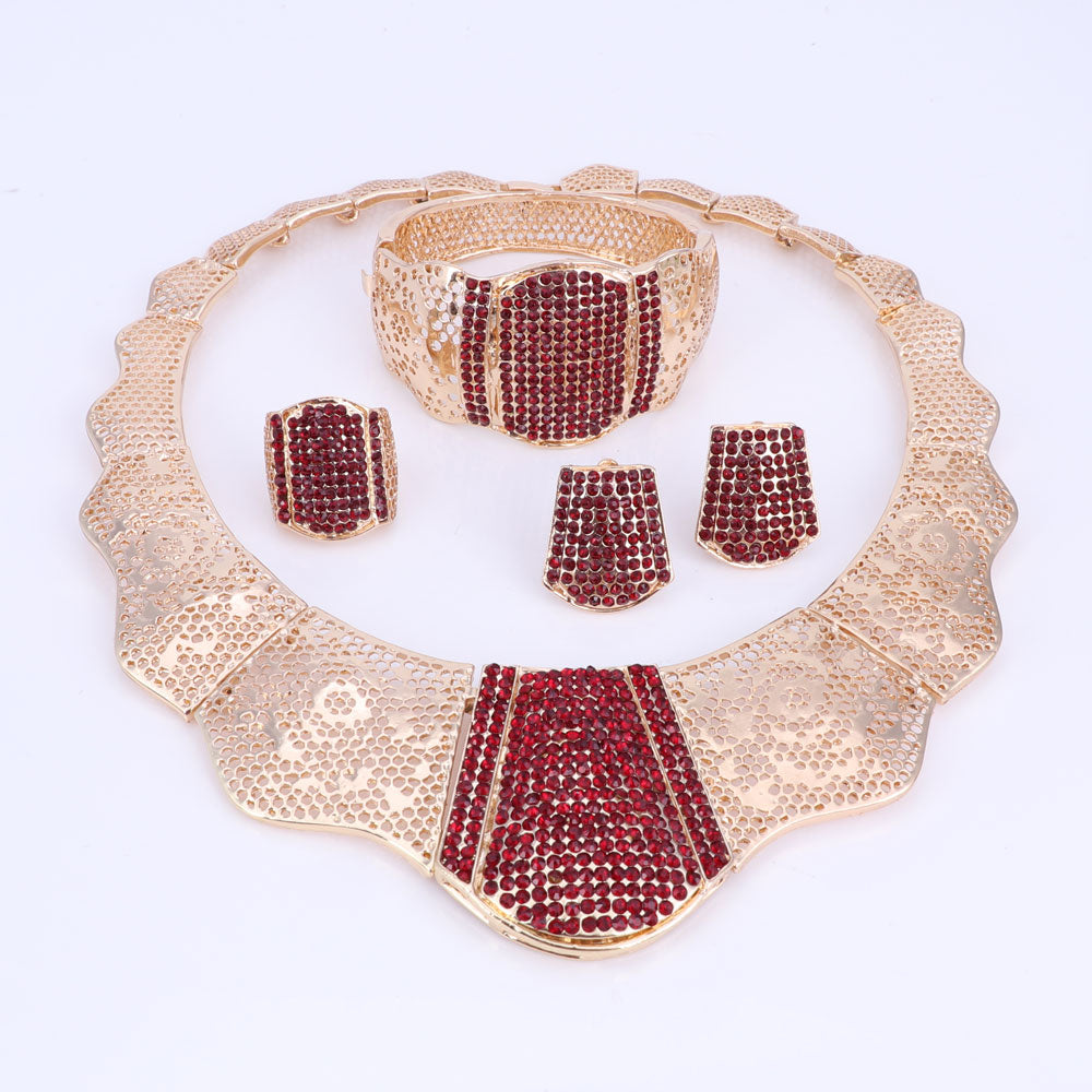 African Gold Color Nigerian Wedding African Beads Jewelry Set Blue Brown Red Crystal Jewelry Sets Bracelet Earring Ring Jewelry