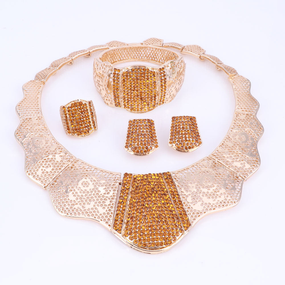 African Gold Color Nigerian Wedding African Beads Jewelry Set Blue Brown Red Crystal Jewelry Sets Bracelet Earring Ring Jewelry