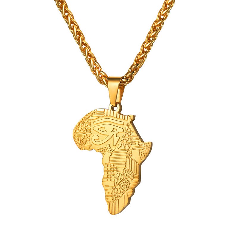 African Map Eye of Horus Pendant Necklace Gold/Stainless Steel Pharaoh Protection Amulet Necklace African Jewelry GP3430