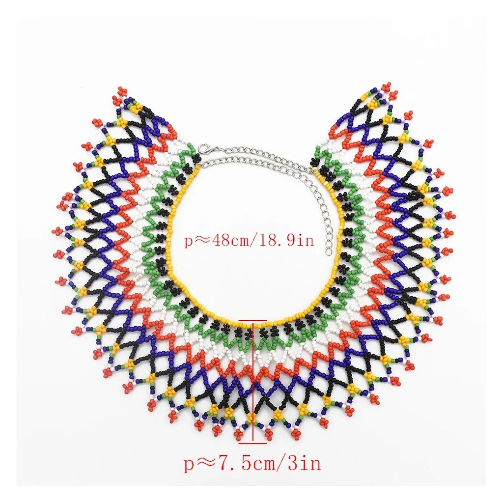 African Multicolors Resin Beads Choker Necklaces for Women Boho Big Tribal Collar Statement Necklace Tribal Party Jewelry Gift