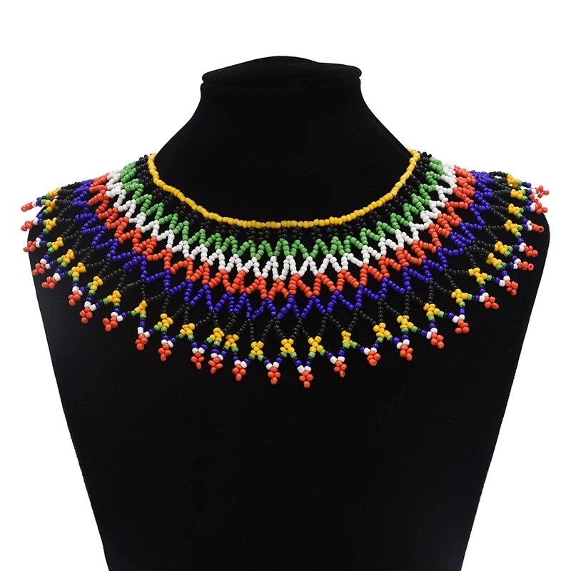 African Multicolors Resin Beads Choker Necklaces for Women Boho Big Tribal Collar Statement Necklace Tribal Party Jewelry Gift