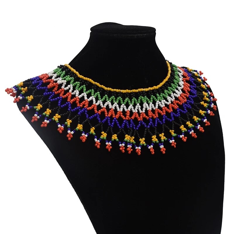 African Nigerian Colorful Resin Bead Multilayer Link Chain Necklaces Choker Collar For Bride India Tribal Zulu Statement Jewelry