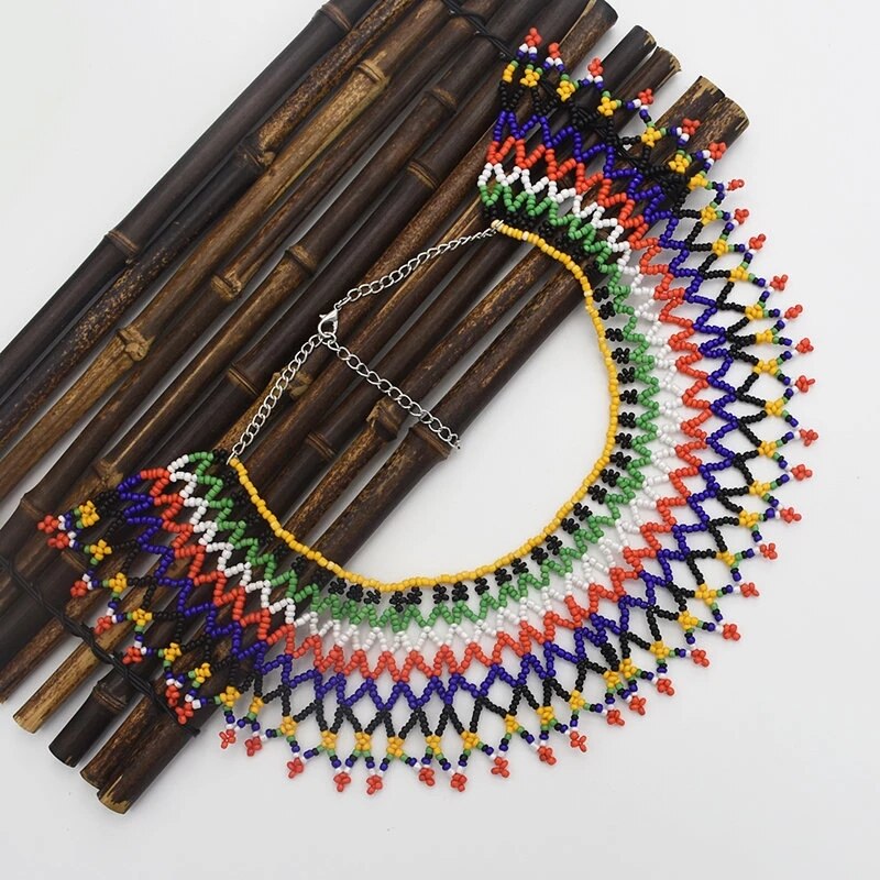 African Nigerian Colorful Resin Bead Multilayer Link Chain Necklaces Choker Collar For Bride India Tribal Zulu Statement Jewelry