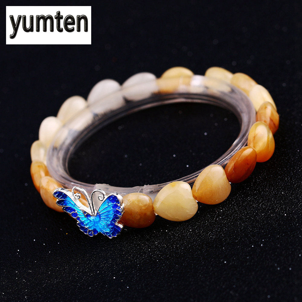 Agate Crystal Stone Bracelets Pure 925 Sterling Silver 17 Cm For Women Geometric Shape Heart-Shaped Chain Bracelets For Women