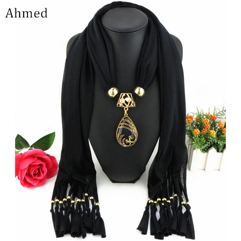 Ahmed Bali Yarn Ethnic Beads Tassel Scarf With Gold Peacock Pendant Fringe Long Scarf Necklace For Women Jewelry Accessories