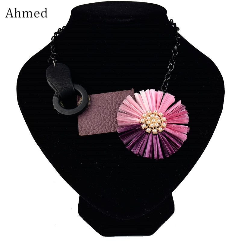 Ahmed  Necklace & Pendant Women Bohemian Pearl Cloth Flower Geometric element Necklace jewelry Gifts
