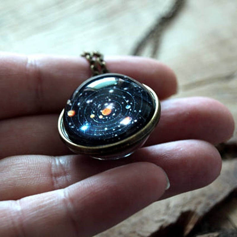 Ahmed Unisex Glow In The Dark Moon Necklace Galaxy Planet Glass Cabochon Pendant Necklace Vintage Luminous Jewelry Women Gifts