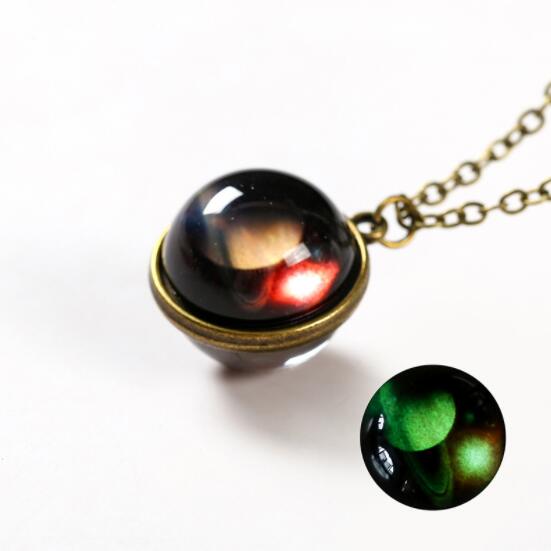 Ahmed Unisex Glow In The Dark Moon Necklace Galaxy Planet Glass Cabochon Pendant Necklace Vintage Luminous Jewelry Women Gifts