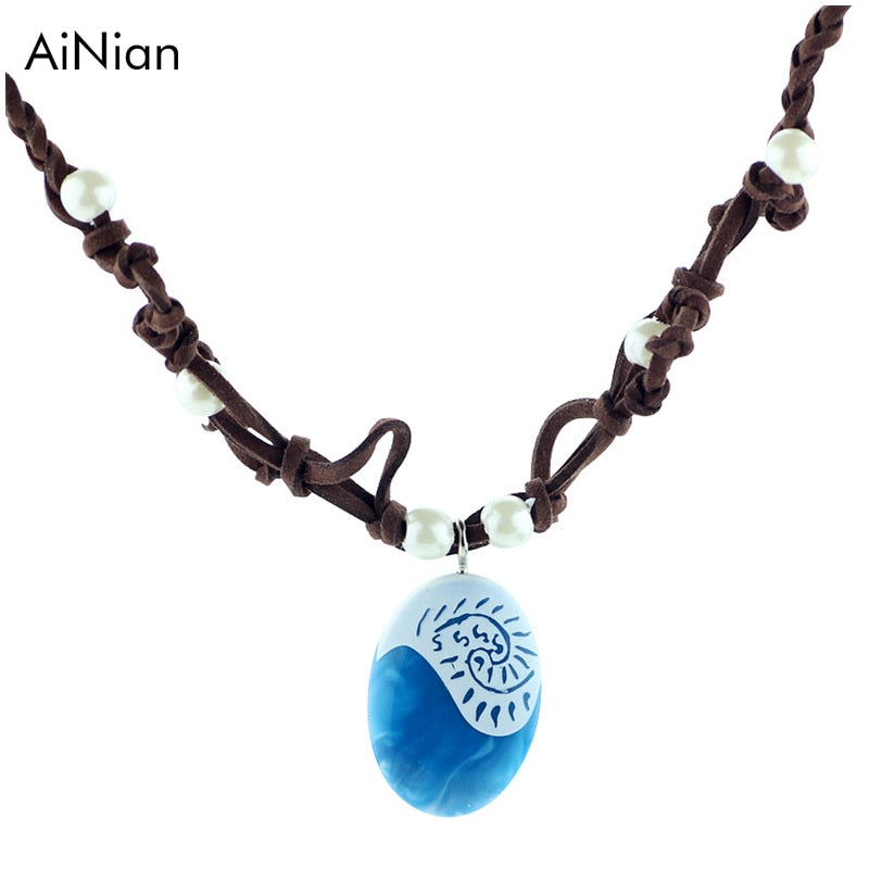 Moana Ocean Romance Rope Chain Necklaces Blue Stone Te Fiti Heart Pendants Necklace For Women Female Jewelry