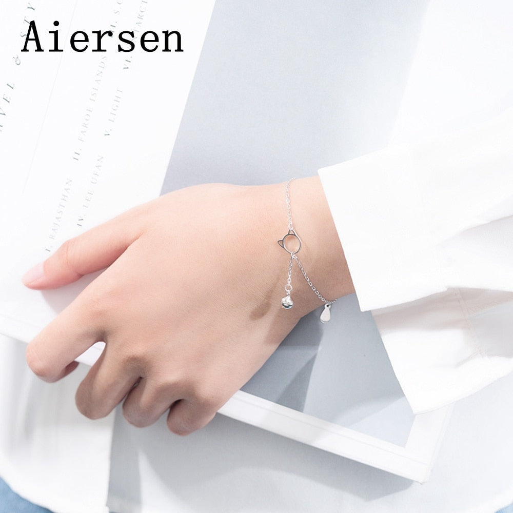 2020 New Women's Bracelet Cute Cat Bell Bracelet Girls Genuine 925 Silver Jewelry Original Design Tumblr Jewellery