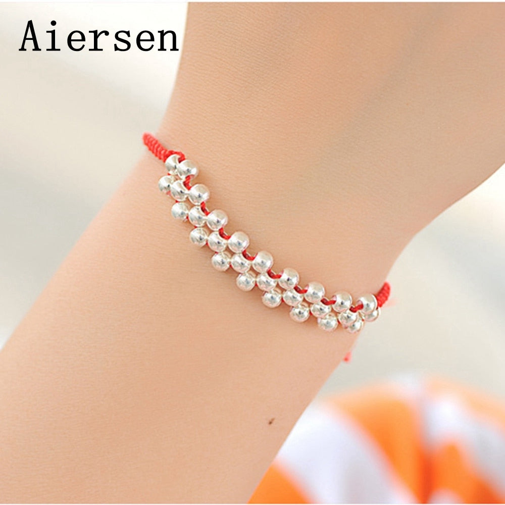 925 Sterling Silver Lucky Silver Beads Red Bracelet Handmade Gift for Women Charm Bangle Jewelryac Cessories