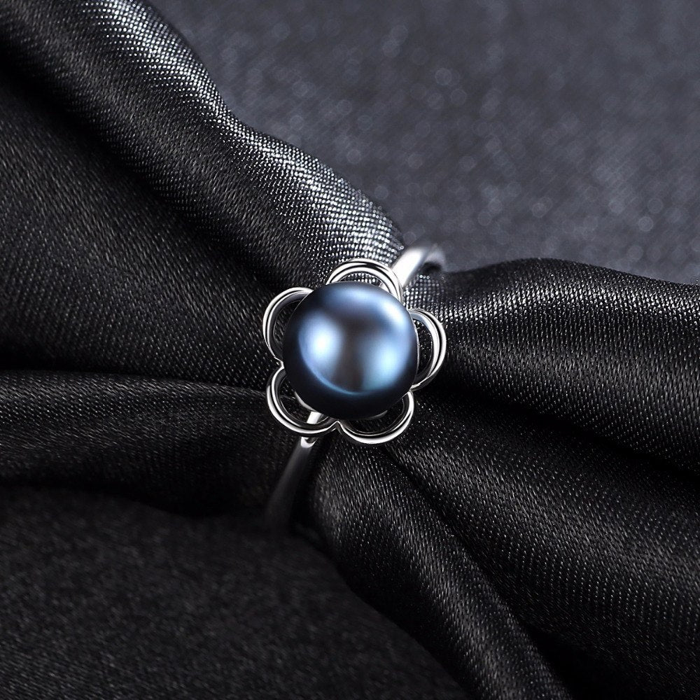 Brand Fashion Resizable Women Rings 8-8.5mm Pearl with 925 Sterling Silver Flower Female Beautiful Ring Gifts