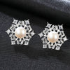 Brand Luxurious Snowflakes Earring for Women 925 Sterling Silver Pearl Stud Earrings Boucles D'oreilles Pour Les Femmes
