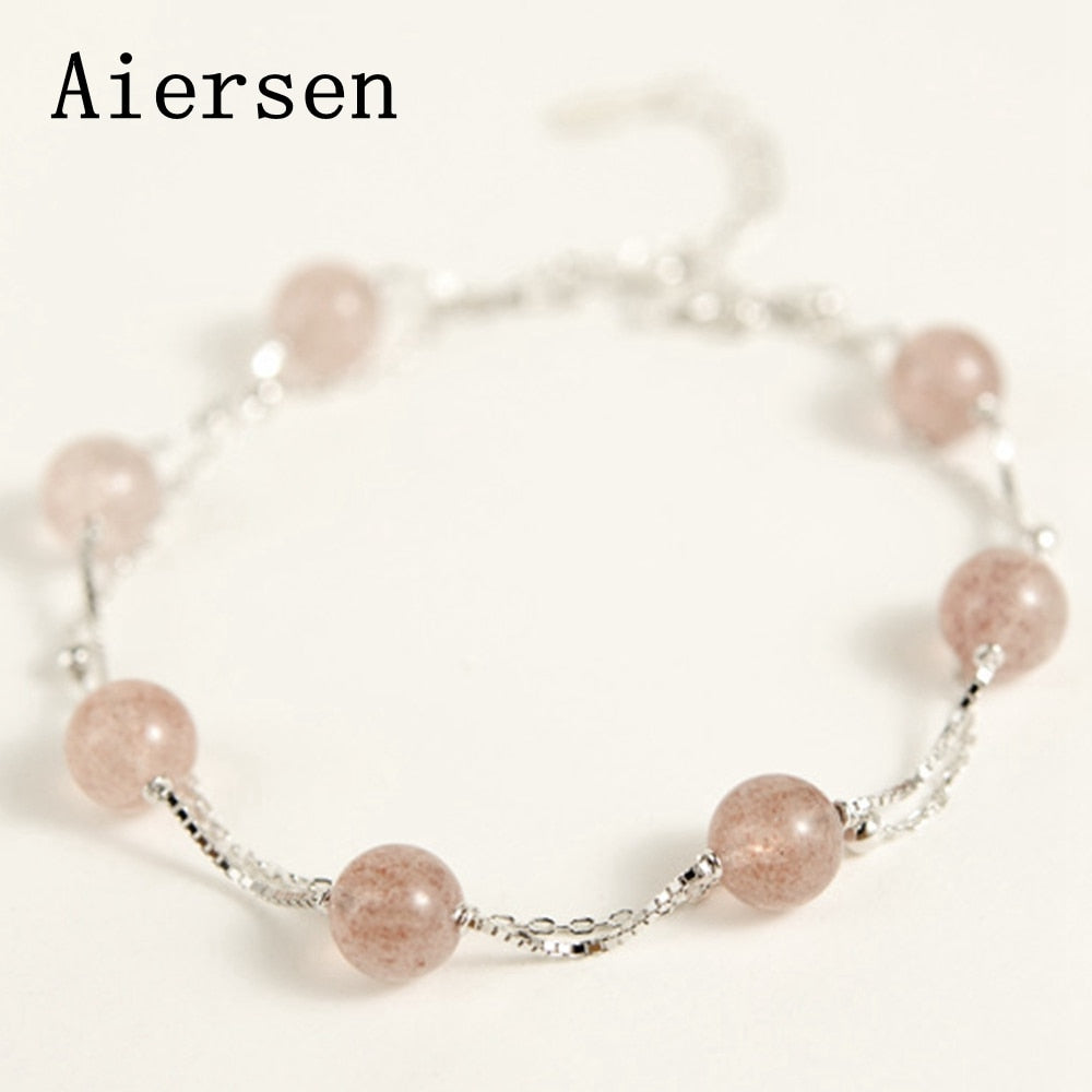Brand New Women's Bracelet Strawberry Quartz Gemstone Real 925 Silver Jewelry Fresh Beauty Gift Female Bracelets 2020