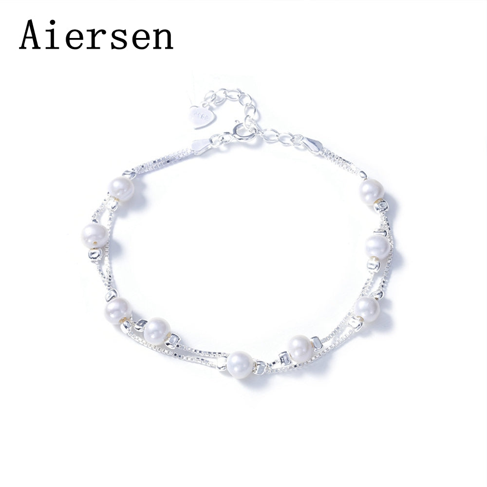 Brand Romantic Women's Bracelet Handmade Sweet Genuine 925 Silver Jewelry Double Layer Pearl Tumblr Female Bracelets
