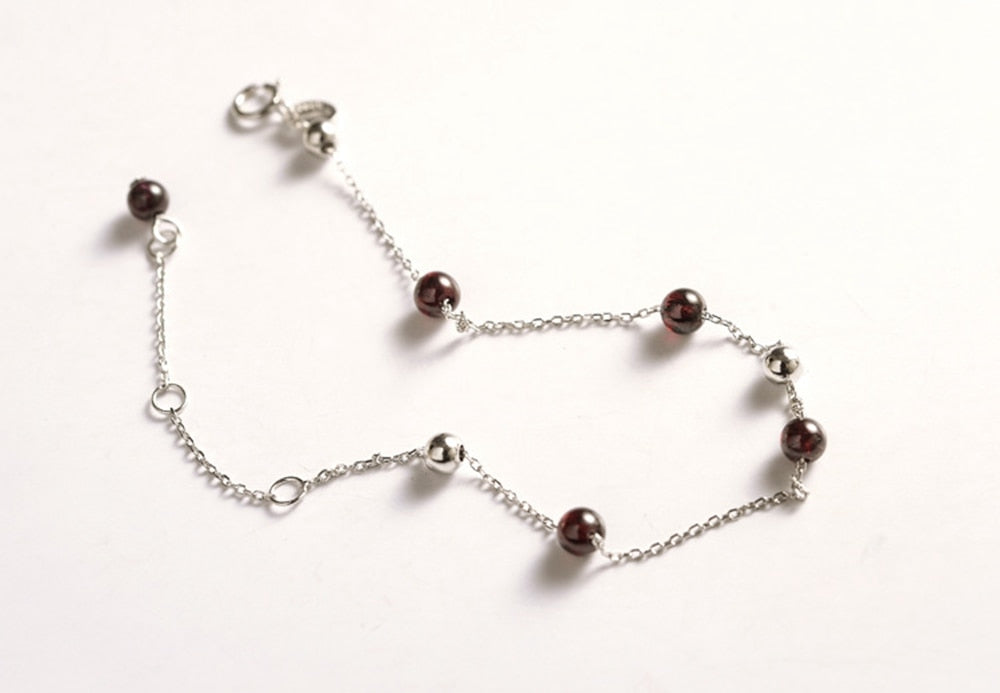 Brand Simple Women's Bracelet Garnet Handmade Genuine 925 Silver Jewelry Beauty Gift Fresh Female Bracelets 2020 New
