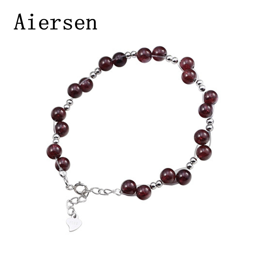Brand Sweet Women's Bracelet Nature Garnet Bracelet Genuine 925 Silver Jewelry Original Design Cute Tumblr Jewellery