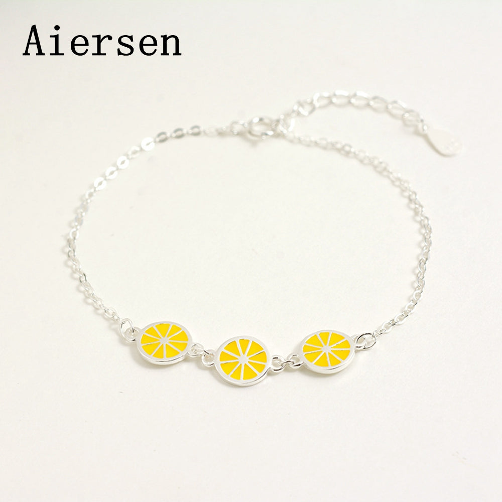 Brand Women's Bracelet Yellow Fresh Lemon Fruit Bracelet Genuine 925 Silver Jewelry Original Design Tumblr Jewellery
