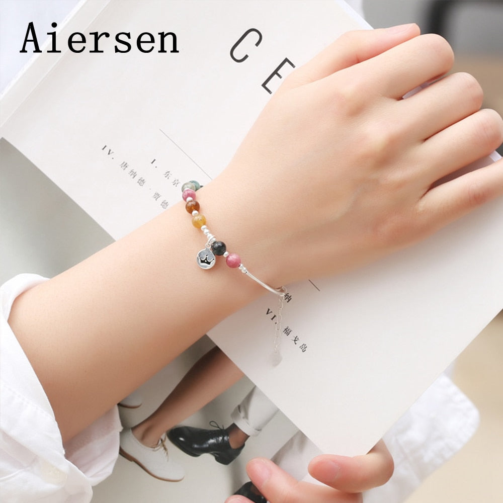 Charm Bracelets for Women S925 Silver Tourmaline Bracelet Female Colorful Bangle Fashion Crown Gemstone Fine Jewelry