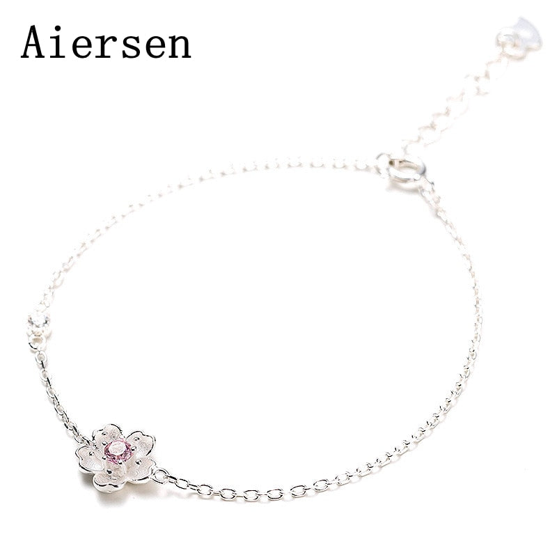 Cherry Blossoms 100% S925 Bracelet for Women Fashion Link Chain 925 Silver Bracelet Valentines Gift Pulseiras Feminina