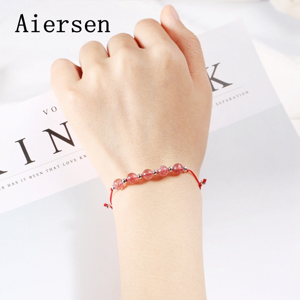 Fashion Strawberry Quartz Bracelet S925 Silver Jewelry Girls Chic Bracelets 2020 Korea Style Cute Pulseiras Femininas