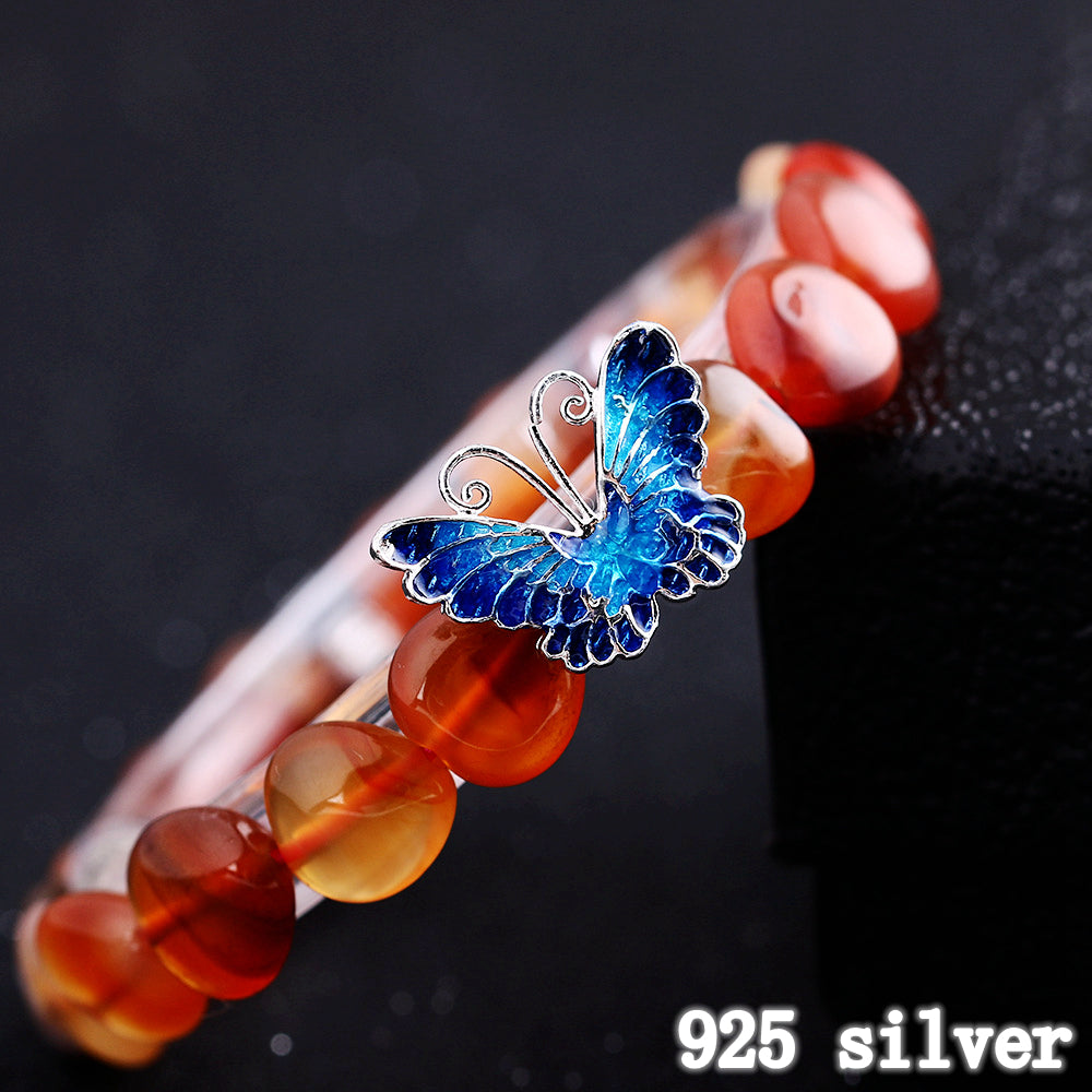 Love Heart Jade Opal Bracelet for Women 925 Sterling Silver Butterfly Handmade Ladies Statement Bracelets S925 Jewelry