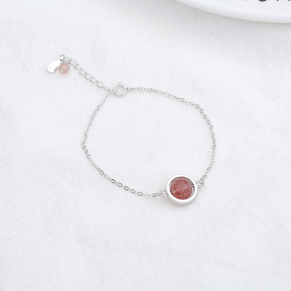 Original Women's Bracelet Nature Strawberry Quartz Real 925 Silver Jewelry Beauty Girls Bracelets Bracciali Donna 2020