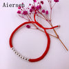 Real 925 Sterling Silver Red Rope String Bracelet for Men and Women Handmade Braided with Round Beads Shifting Lucky