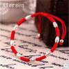 Real Sterling Silver Blessing Lucky Red Bracelet Wax String Amulet Handmade Fortune Bangle Jewelry