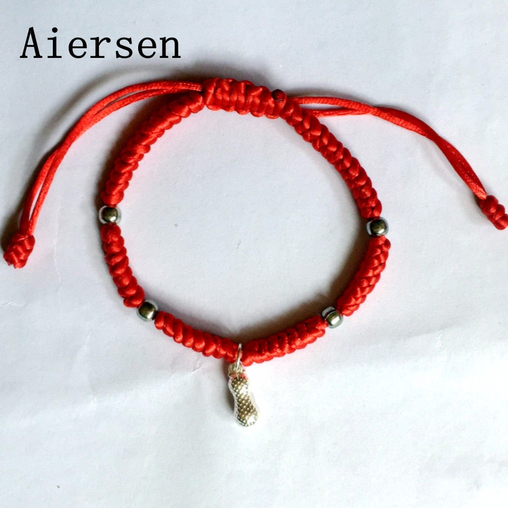 S925 Handmade Sterling Silver Lucky Red Rope Bracelet Peanut Pendantsilver Beads Amulet Bracelet for Man&women Lovely