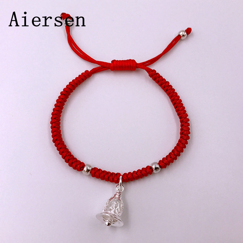 S925 Sterling Silver Pendant Hollow Bell Lucky Red Rope Handmade Bangle Jewelry Amulet Bangle Jewelry