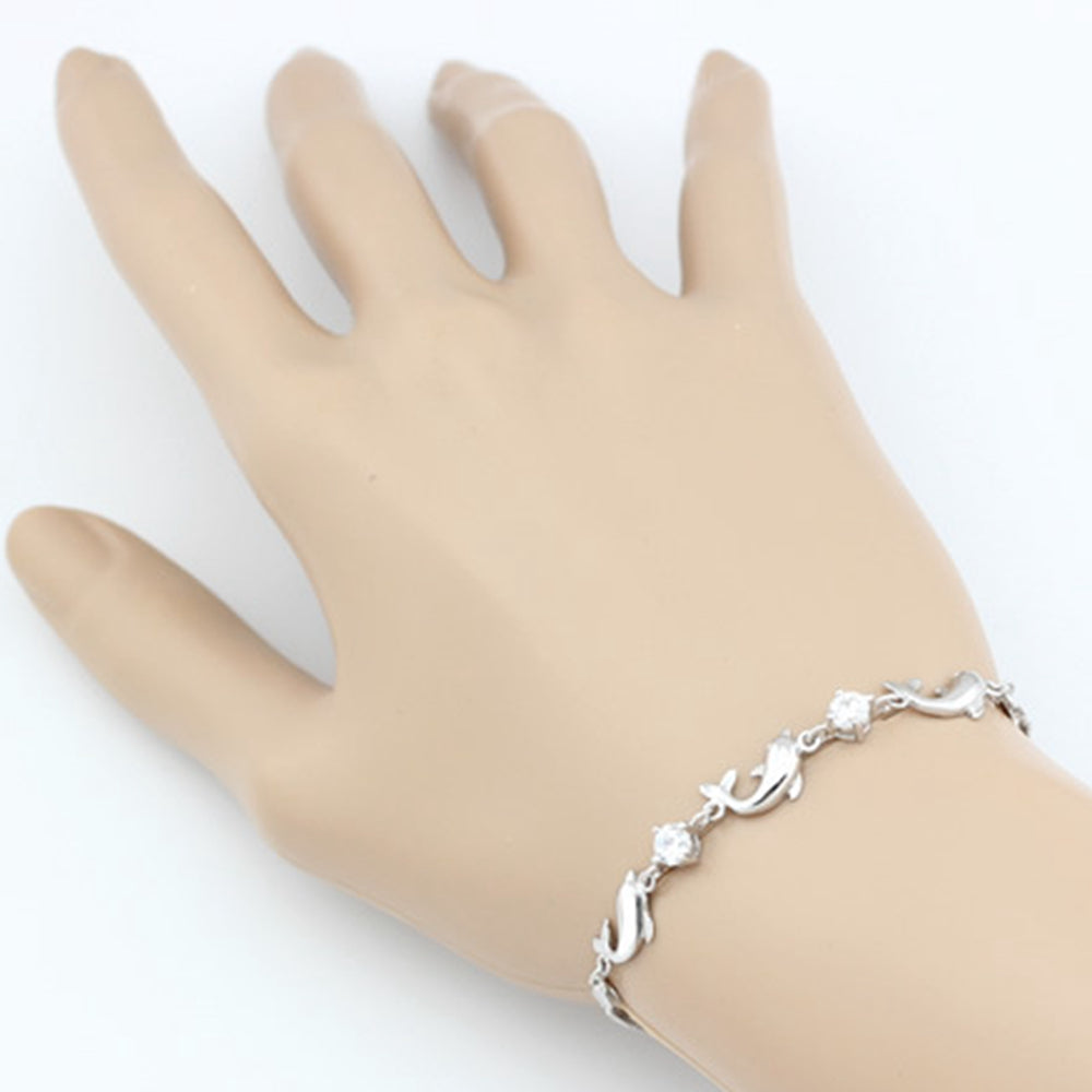 Simple S925 Bracelet for Women Lovely Dolphin Luxgem Clear Cz 925 Silver Bracelet Amethyst Pulseras Mujer Bayan Bileklik