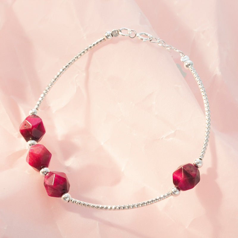 Unique Women's Bracelet Rose Red Tiger Eye Genuine 925 Sterling Silver Bracelet Fashion Jewelry Accessories Girl's Gift