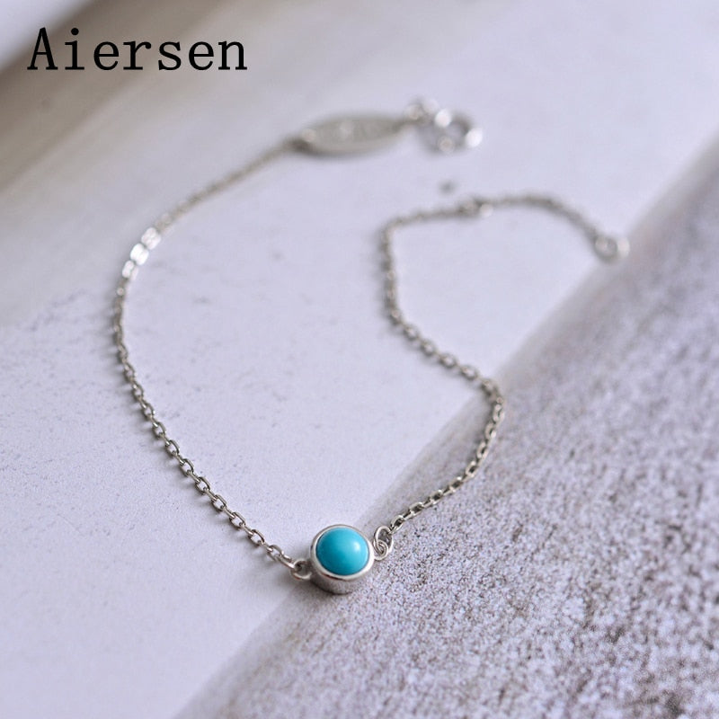 Women 2020 Pure S925 Gemstone Bracelet Nature Turquoise 925 Sliver Round Beads Bracelet Fine Jewelry Pulseras Mujer
