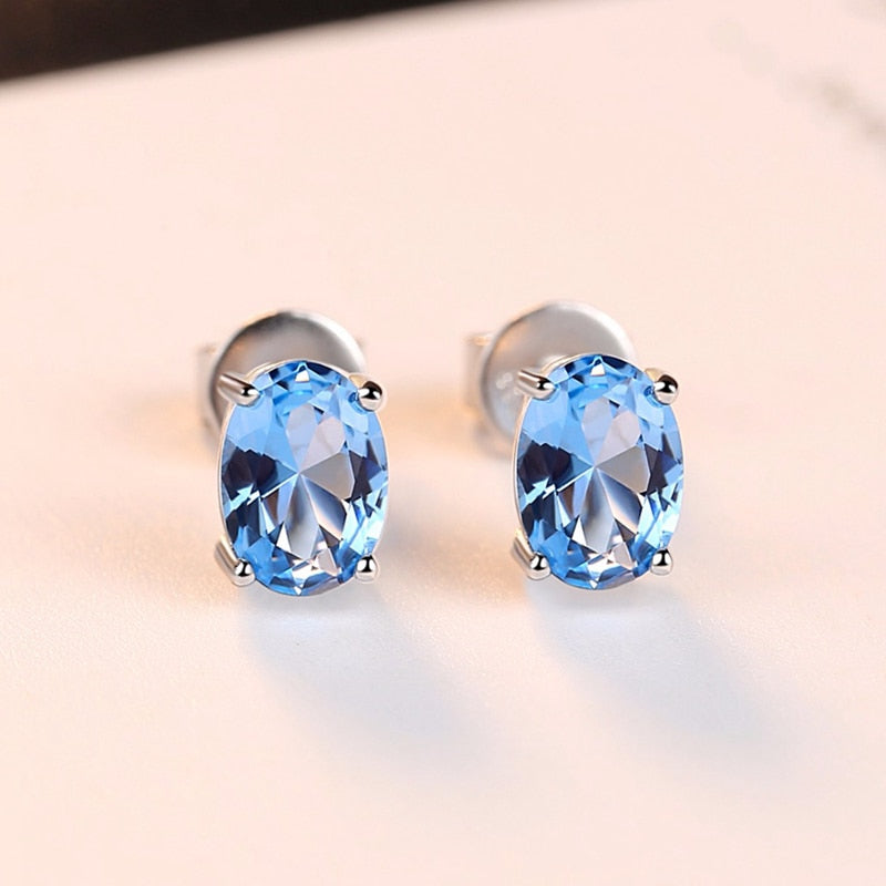 Women Blue Topaz Earrings Nature Crystal 925 Silver Stud Earring Fashion Elegant Women's Gemstone Fine Jewelry New 2020